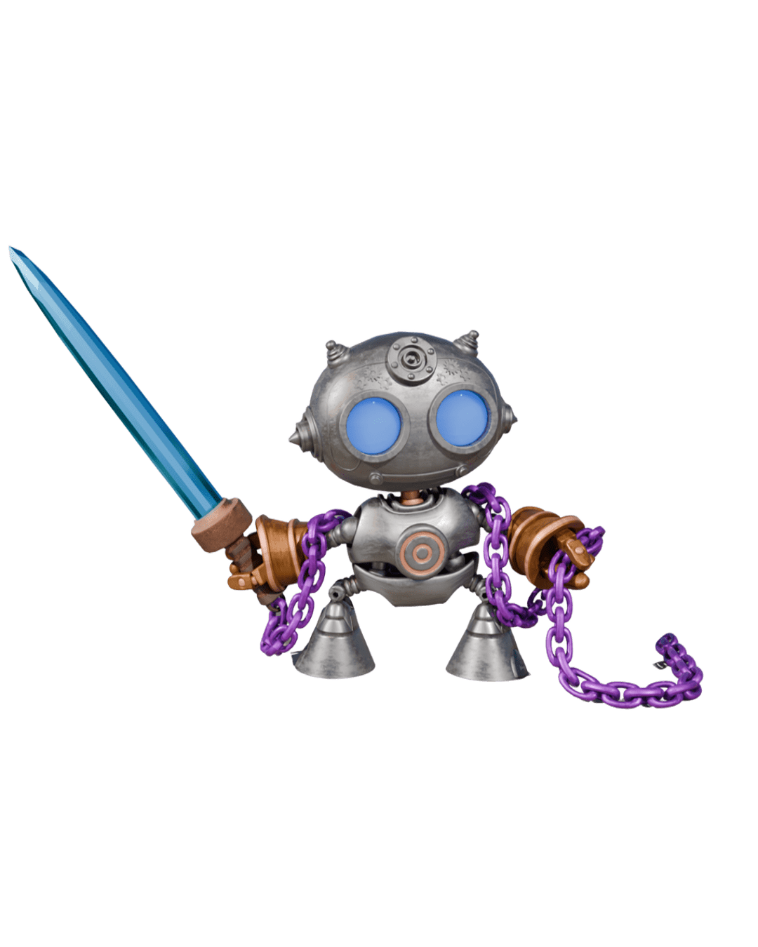 Robô BlenderBR segurando uma espada azul